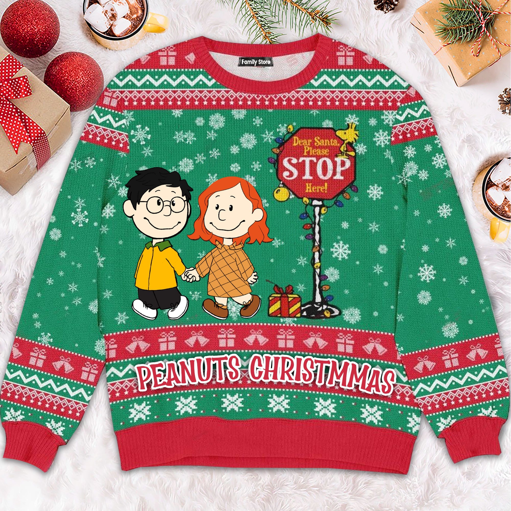 Personalized Peanuts Christmas Ugly Sweater Gift for Couples
