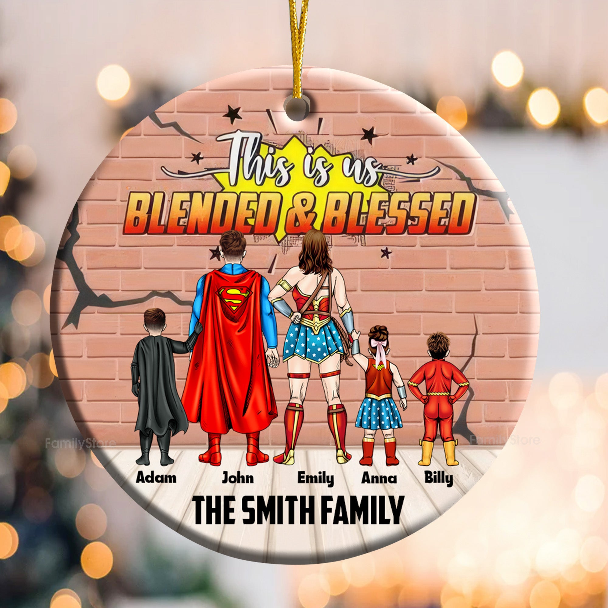 Personalized Family Ornament Superhero Blended & Blessed Gift
