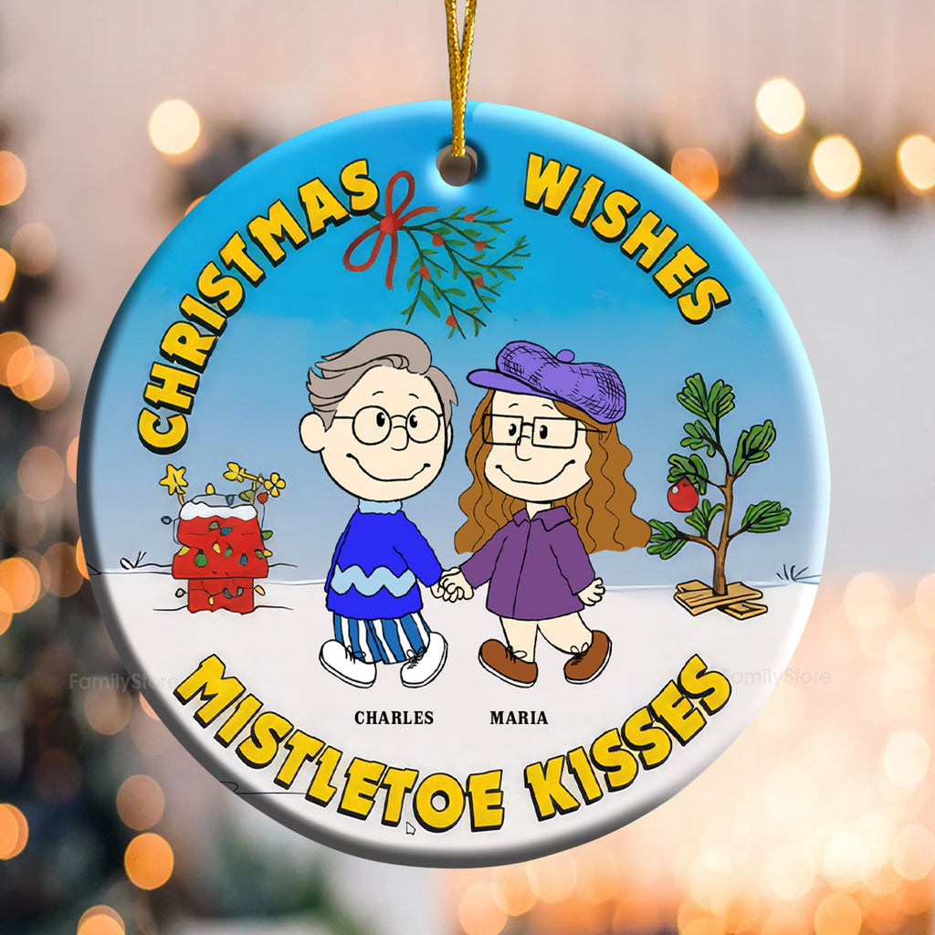 Personalized Christmas Ornament Mistletoe Kisses Gift for Couple