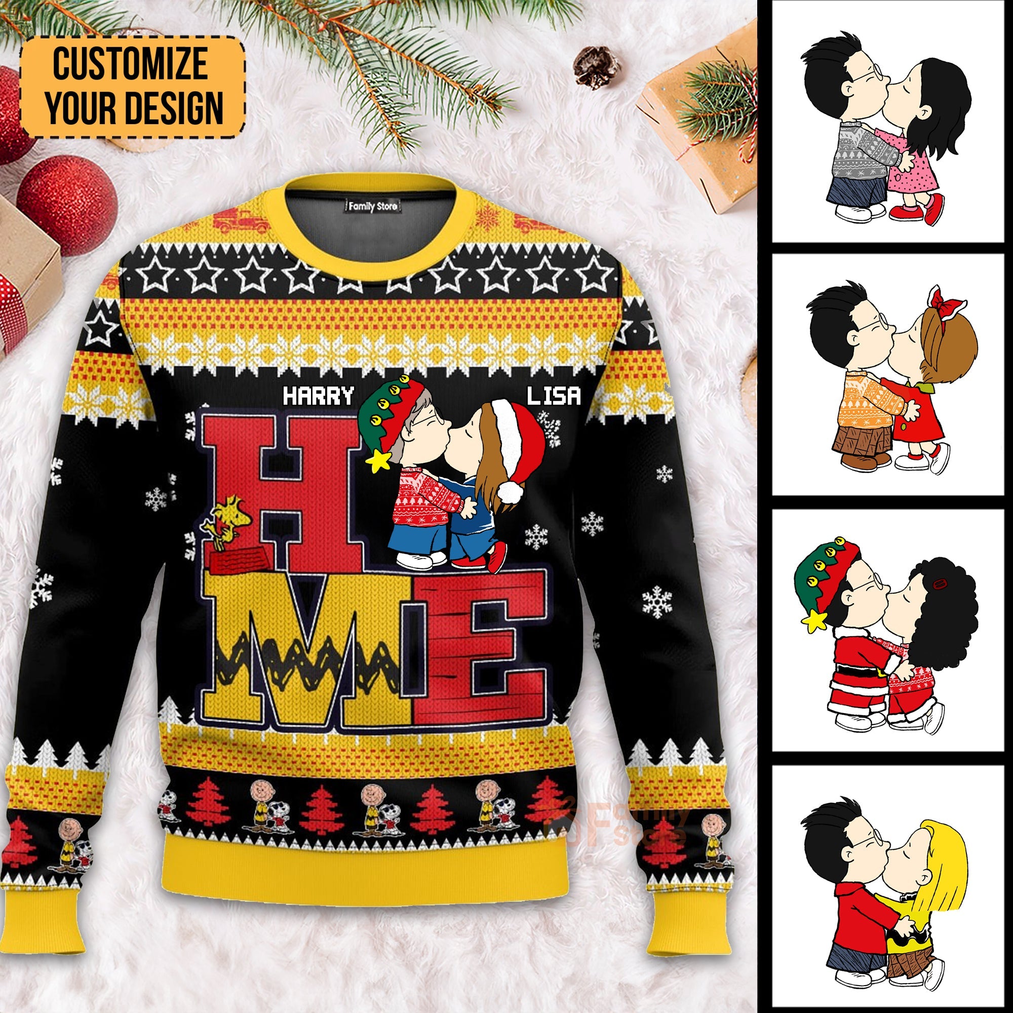 Personalized Ugly Sweater Custom Name Gift for Couple Holiday