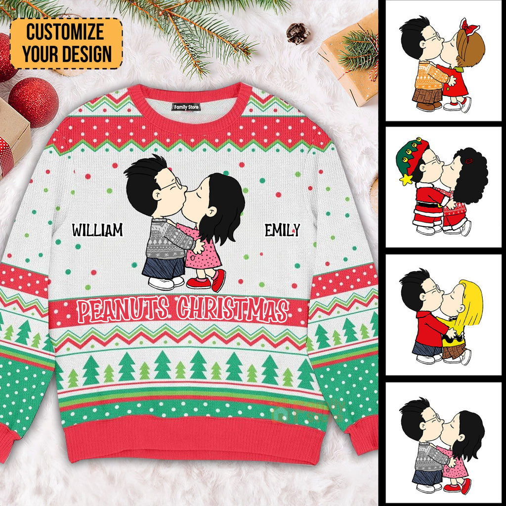 Personalized Peanuts Christmas Ugly Sweater Custom Name Gift for Couple