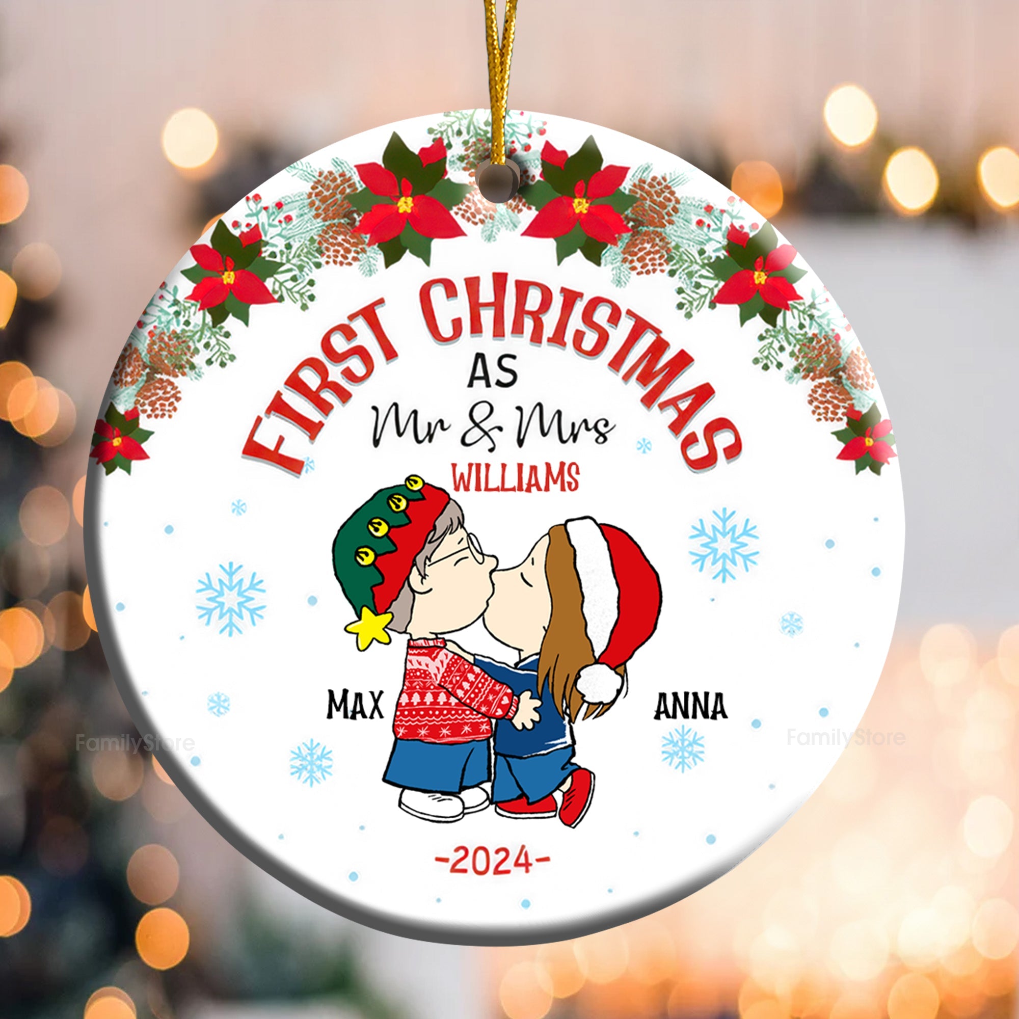 Personalized First Christmas Ornament for Couples - Peanuts Design