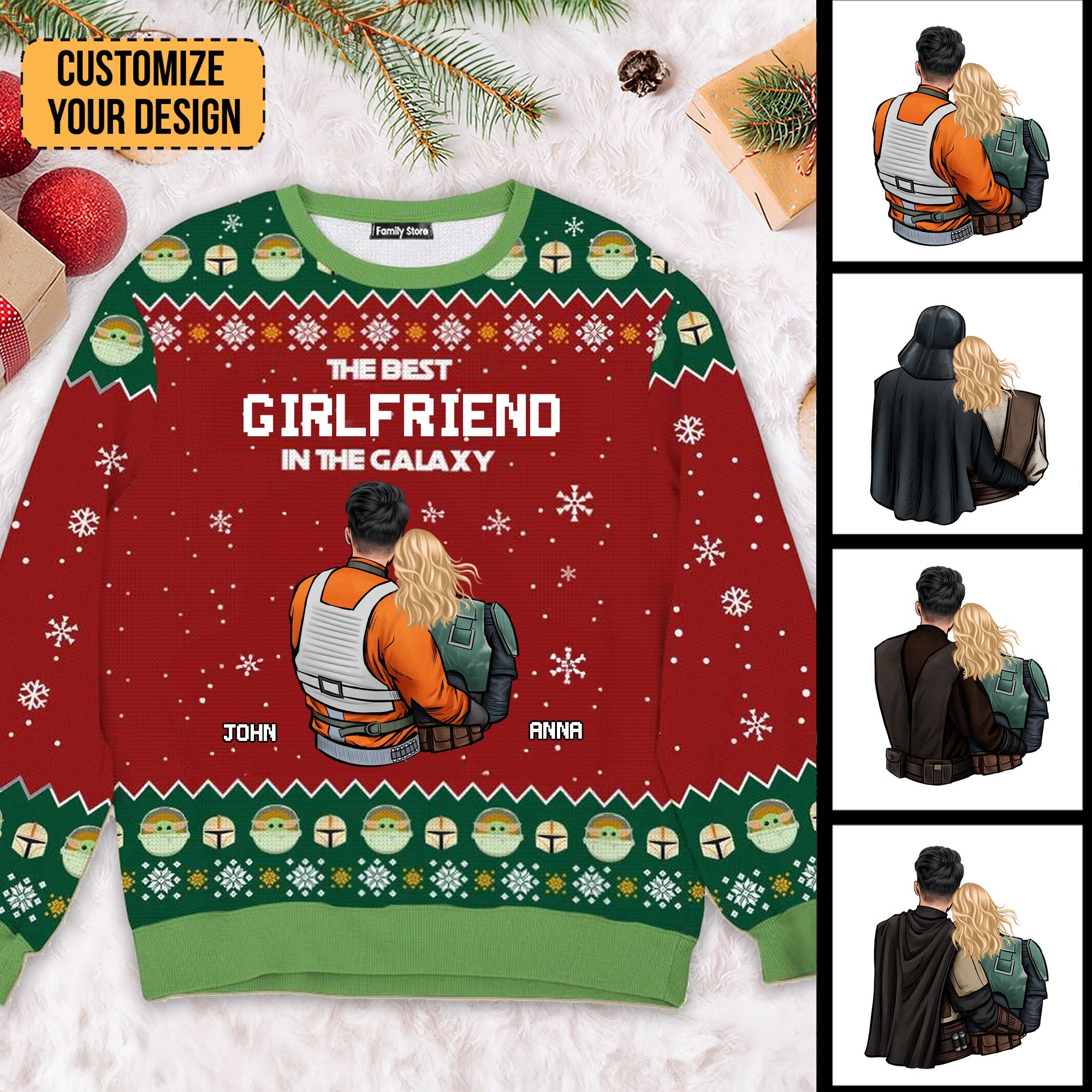 Personalized Ugly Christmas Sweater Gift for Girlfriend Anniversary