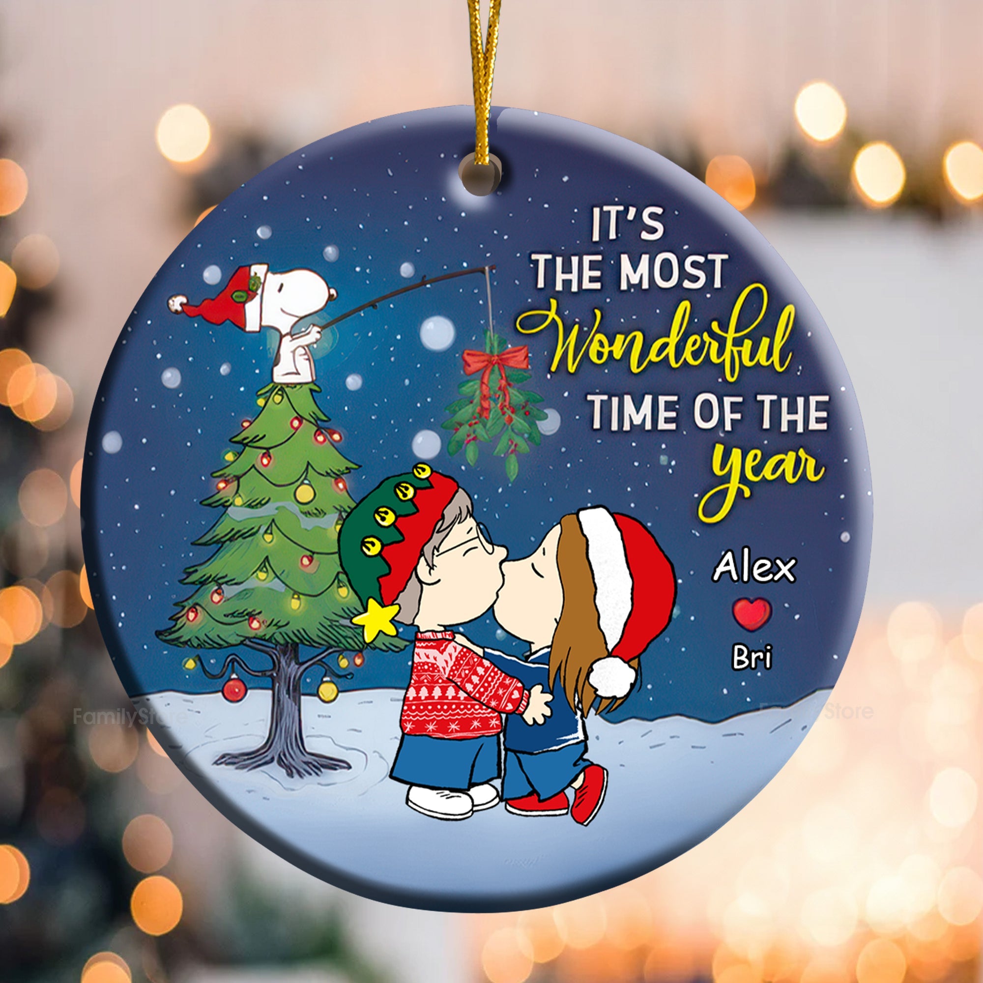 Personalized Peanuts Christmas Ornament Custom Name Gift for Couples