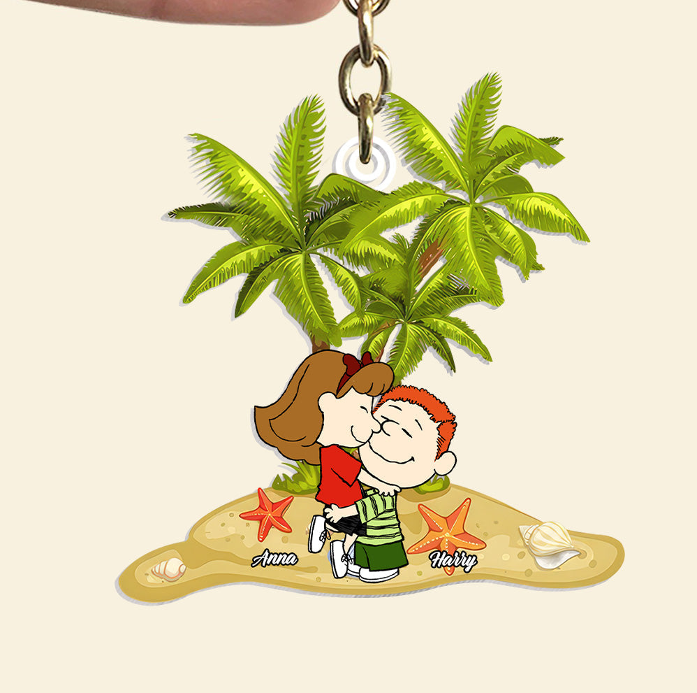 Personalized Acrylic Keychain for Couples - Custom Name Beach Gift