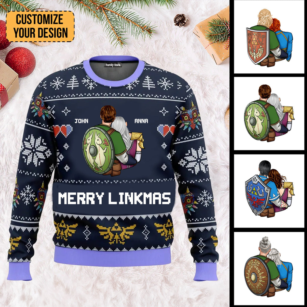 Personalized Merry Linkmas Ugly Sweatshirt for Couple Gift