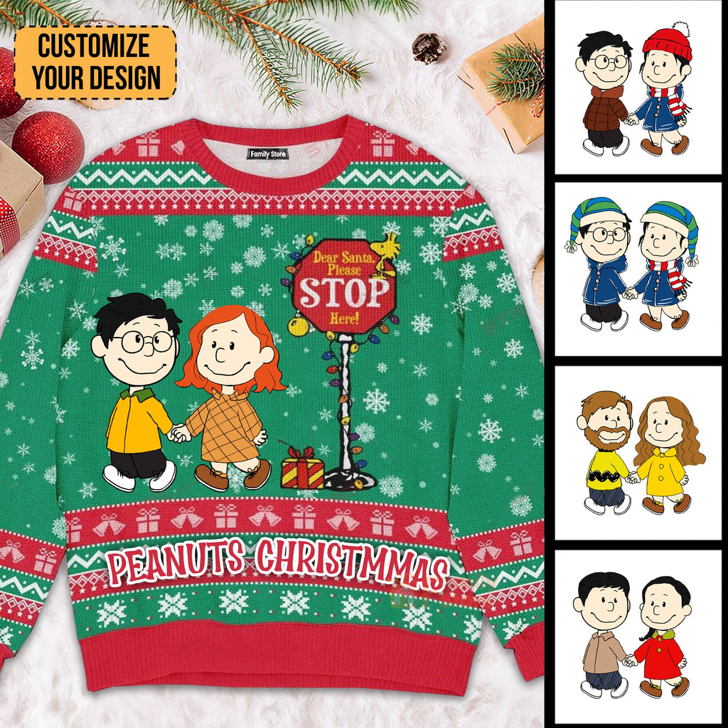 Personalized Peanuts Christmas Ugly Sweater Gift for Couples