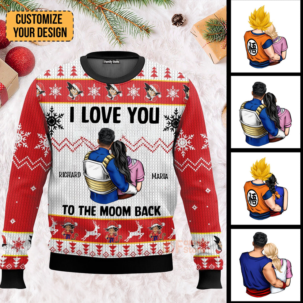Personalized I Love You To The Moon And Back Ugly Sweater Gift for Couples