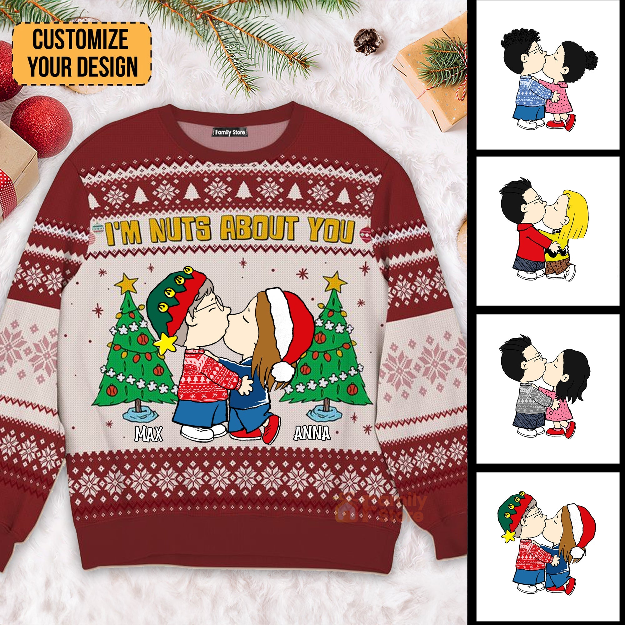 Personalized Ugly Christmas Sweater for Couples | Custom Name Gift