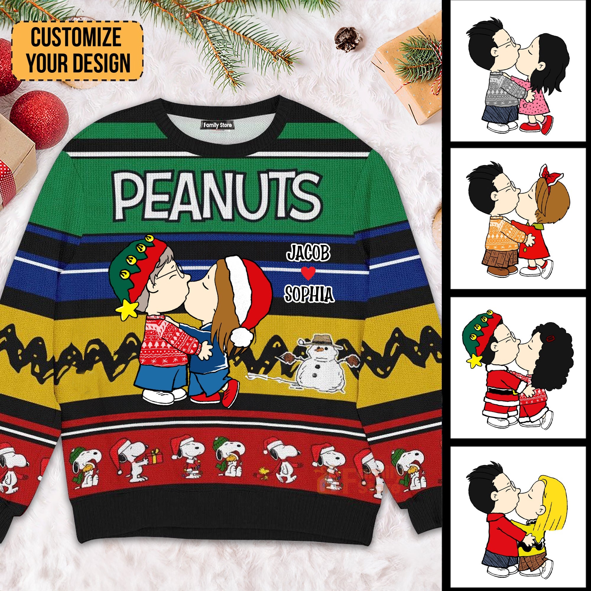Personalized Peanuts Ugly Sweater for Couples - Holiday Gift