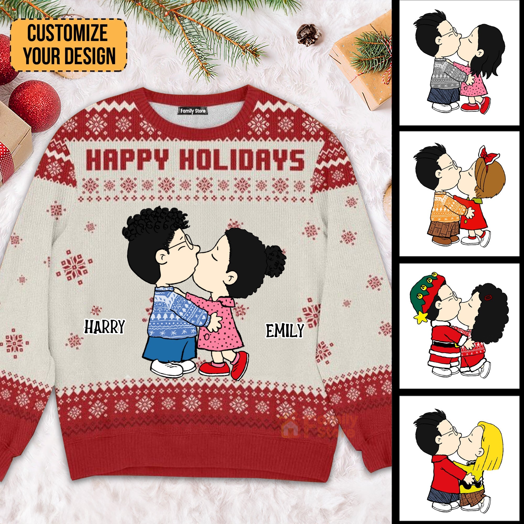 Personalized Peanuts Ugly Sweater Holiday Gift for Couples
