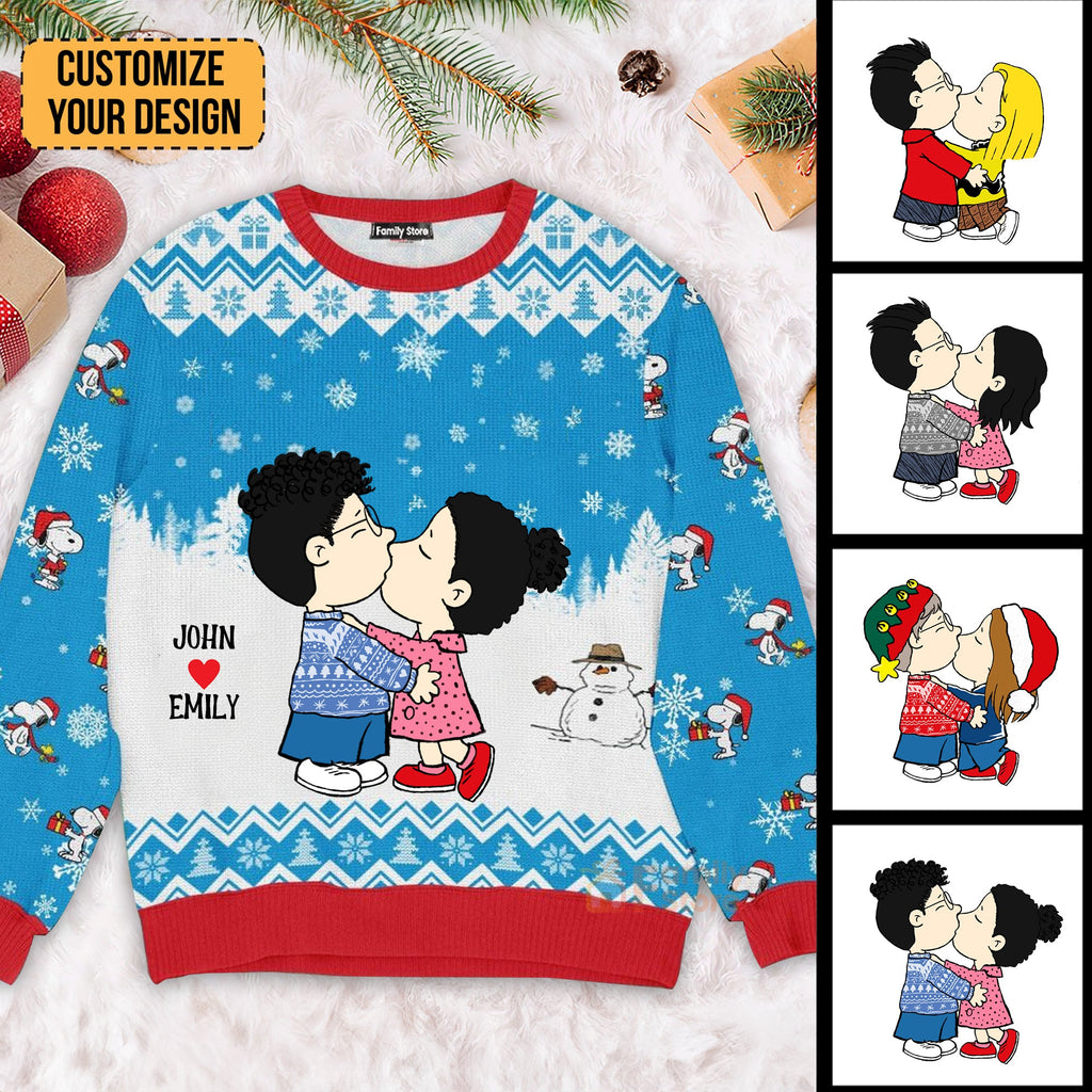 Personalized Ugly Sweatshirt Couples Gift with Peanuts Design for Holidays