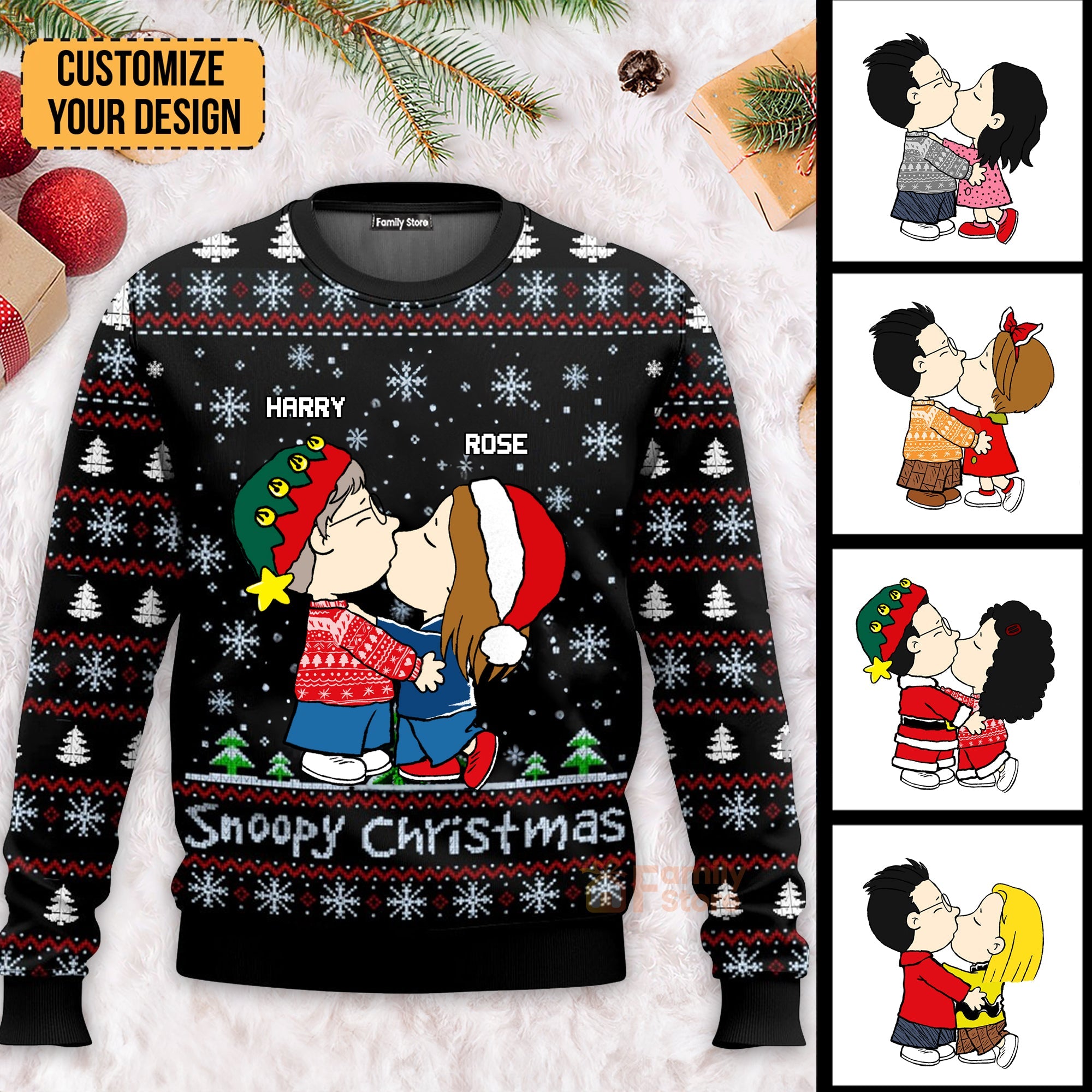 Personalized Snoopy Christmas Ugly Sweater Unique Couple Gift