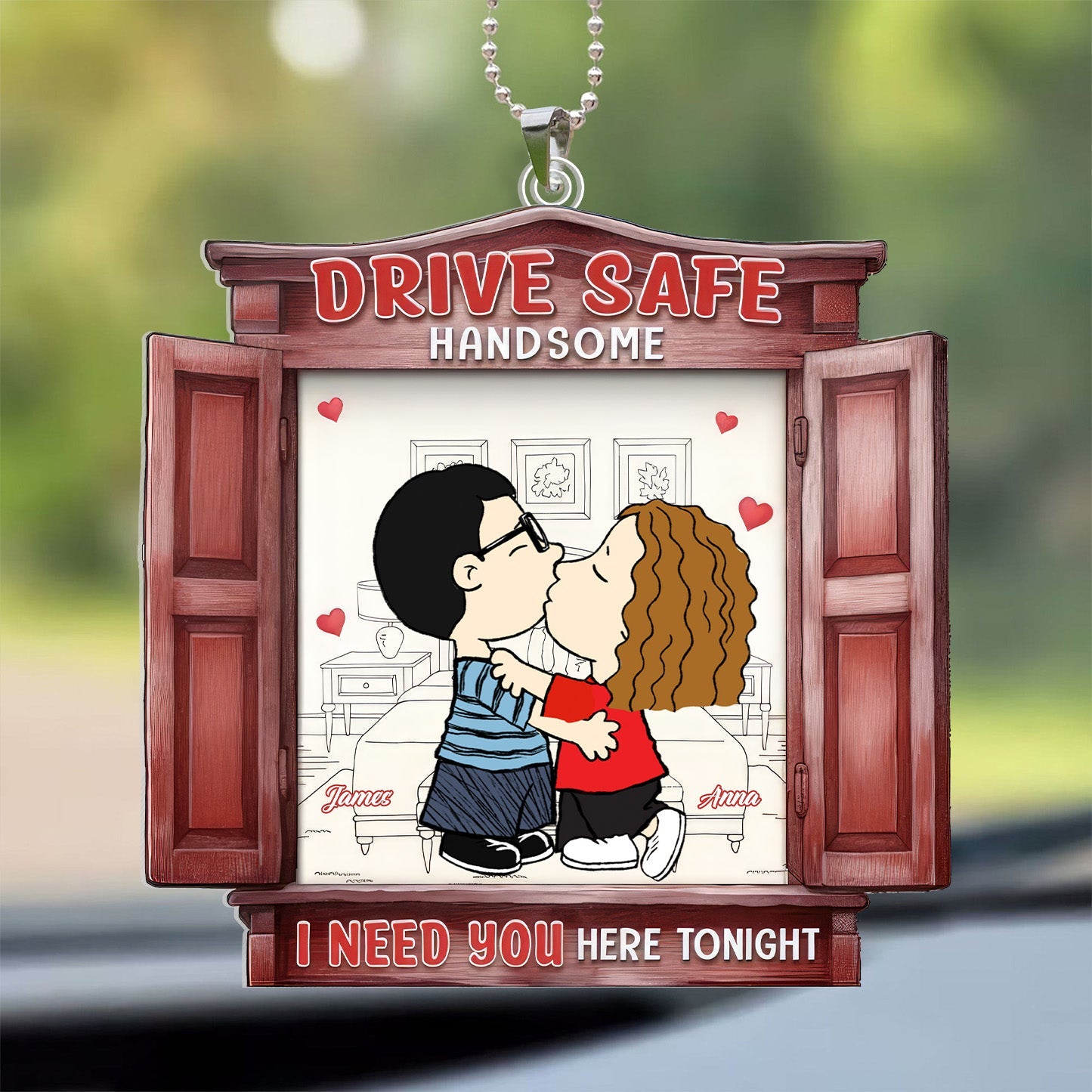Personalized Acrylic Car Ornament for Couples - Drive Safe Gift