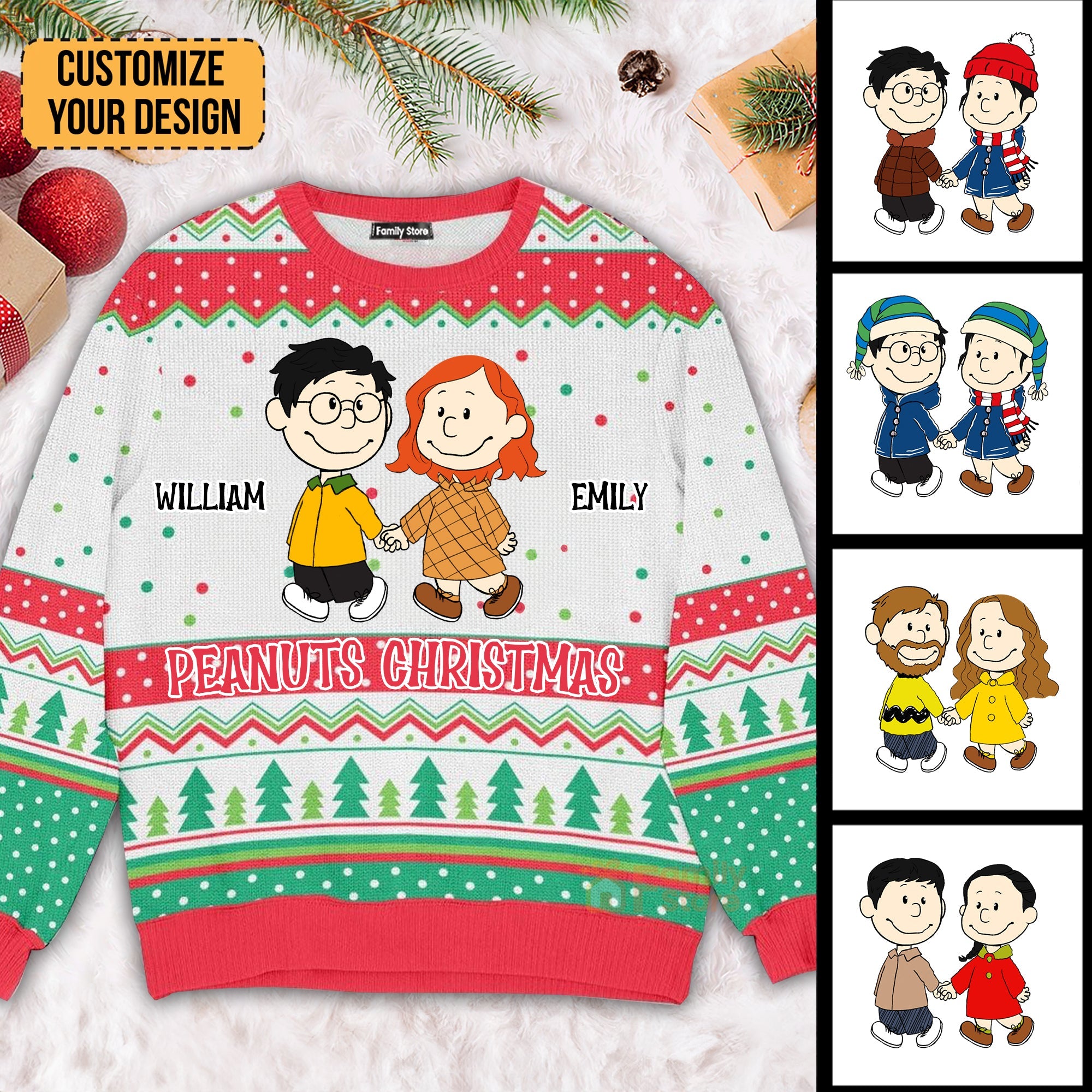 Personalized Peanuts Christmas Sweatshirt Custom Couple Gift