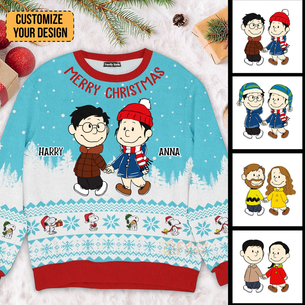 Personalized Christmas Ugly Sweater Custom Name Gift for Couple