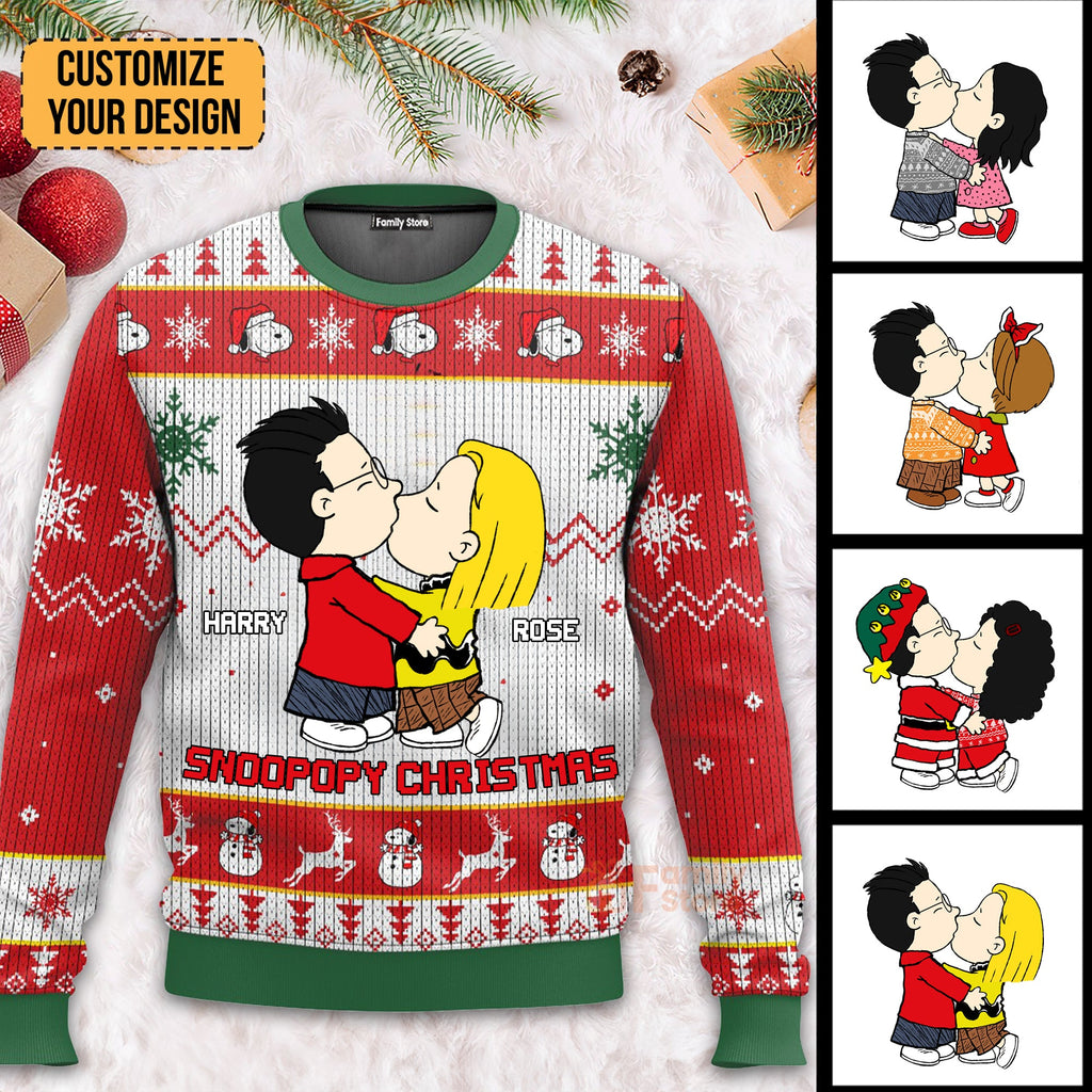 Personalized Snoopopy Christmas Ugly Sweater Gift for Couples