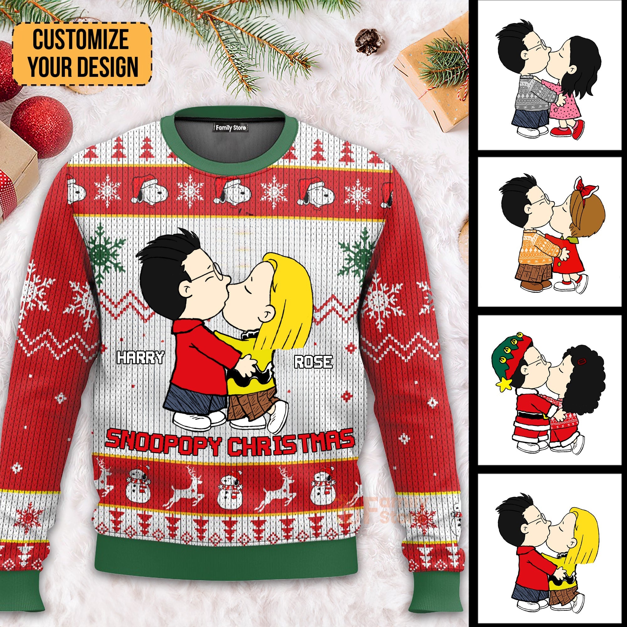 Personalized Snoopopy Christmas Ugly Sweater Gift for Couples