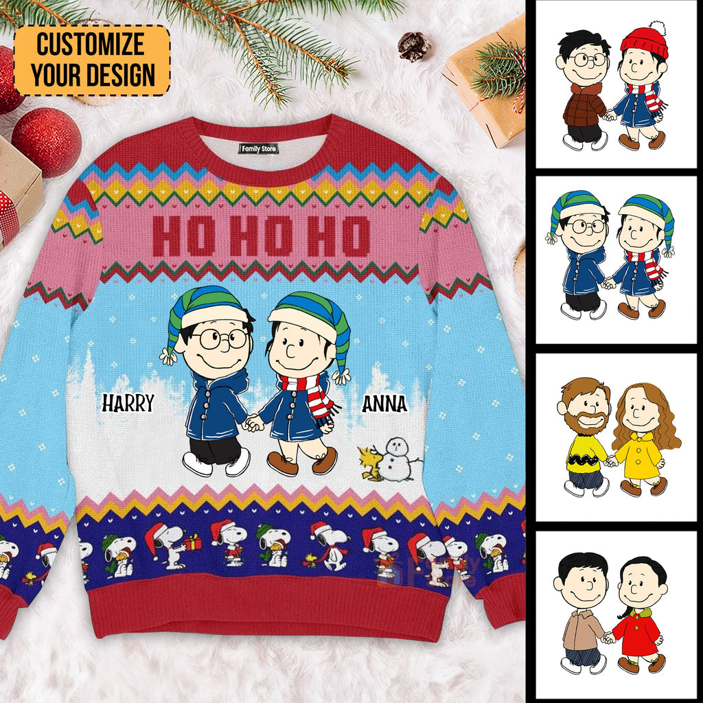 Personalized Peanuts Ugly Sweater Custom Names for Couples Christmas Gift