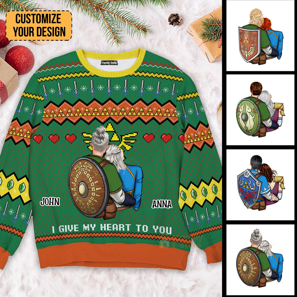 Personalized Ugly Sweater I Give My Heart To You for Couples