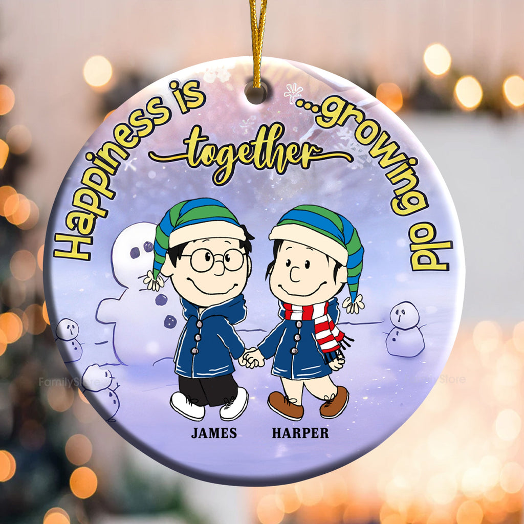 Personalized Ceramic Ornament for Couples - Happiness Is Growing Old Together, Holiday Gift