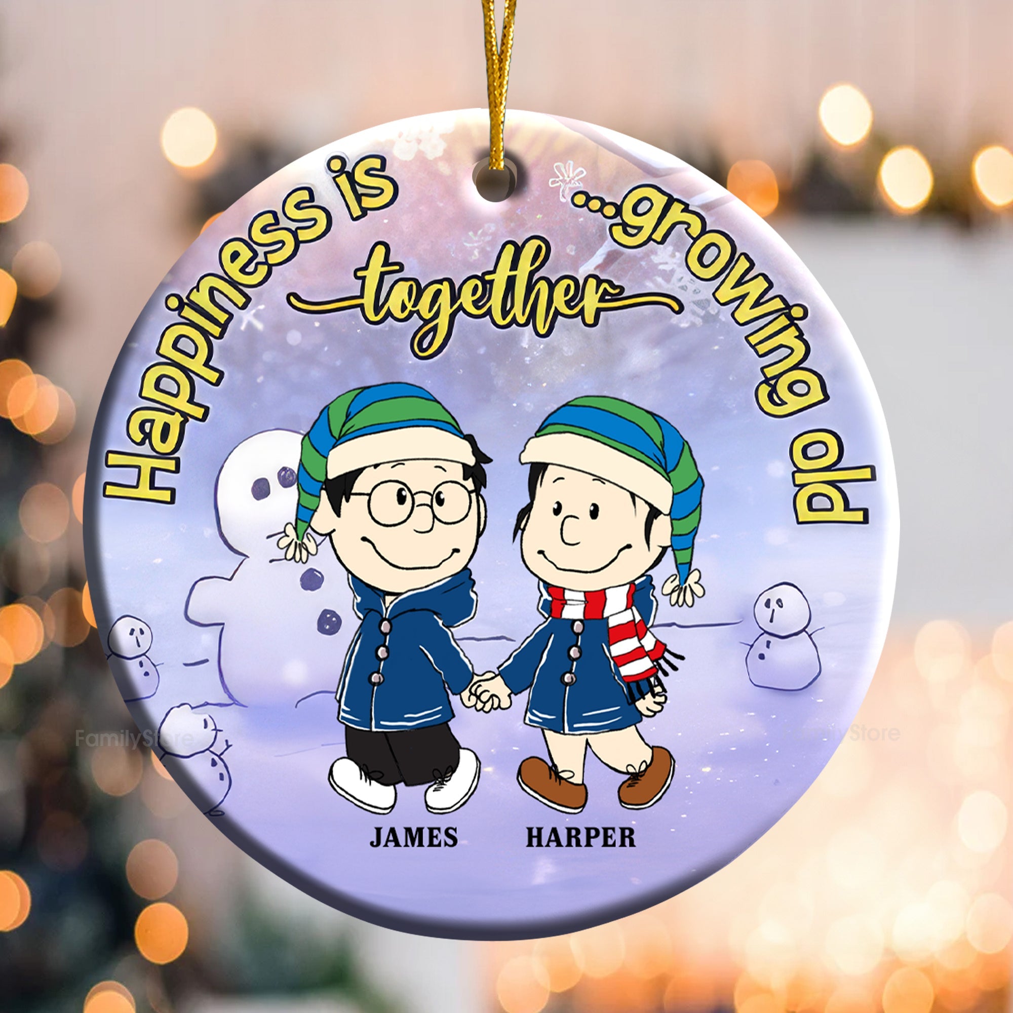 Personalized Ceramic Ornament for Couples - Happiness Is Growing Old Together, Holiday Gift