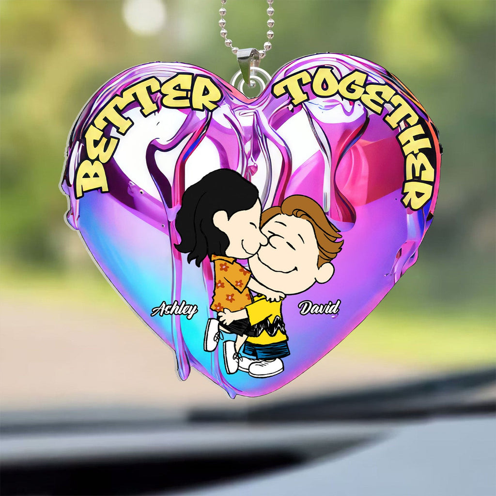 Personalized Better Together Heart Car Ornament Custom Name Gift for Couple