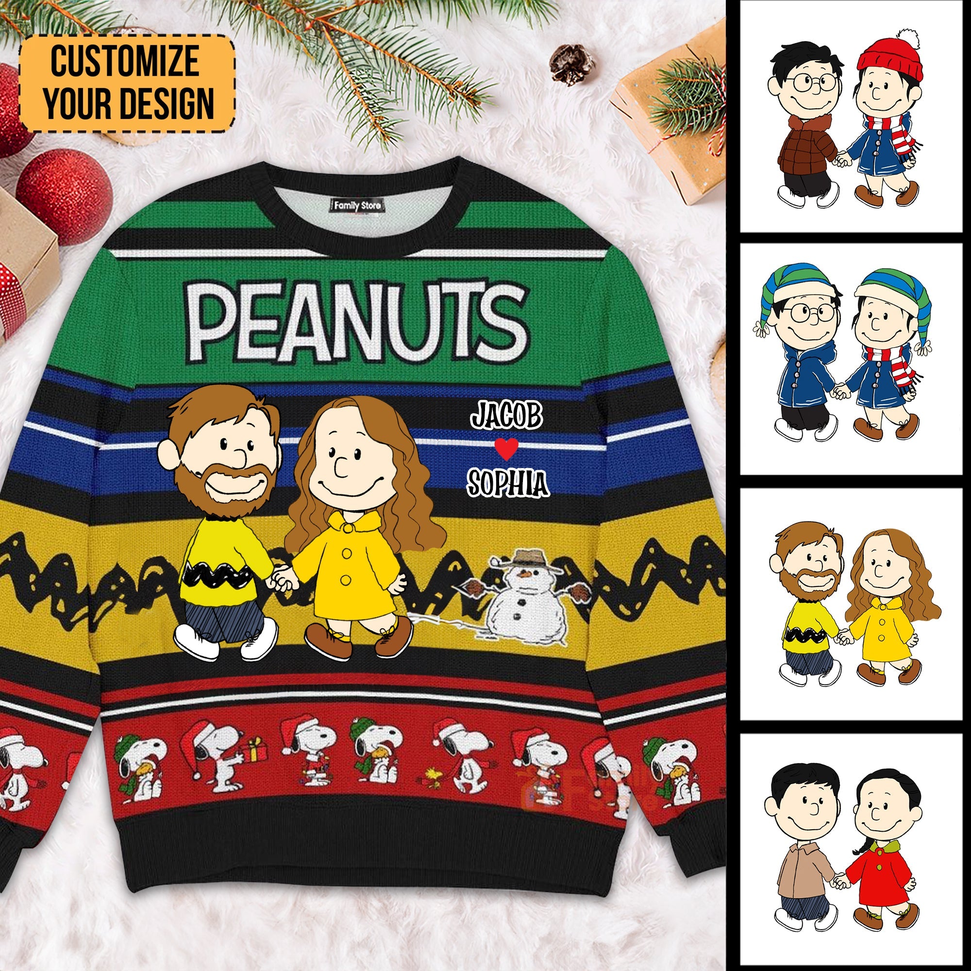 Personalized Peanuts Ugly Sweater Custom Couple Gift for Anniversary