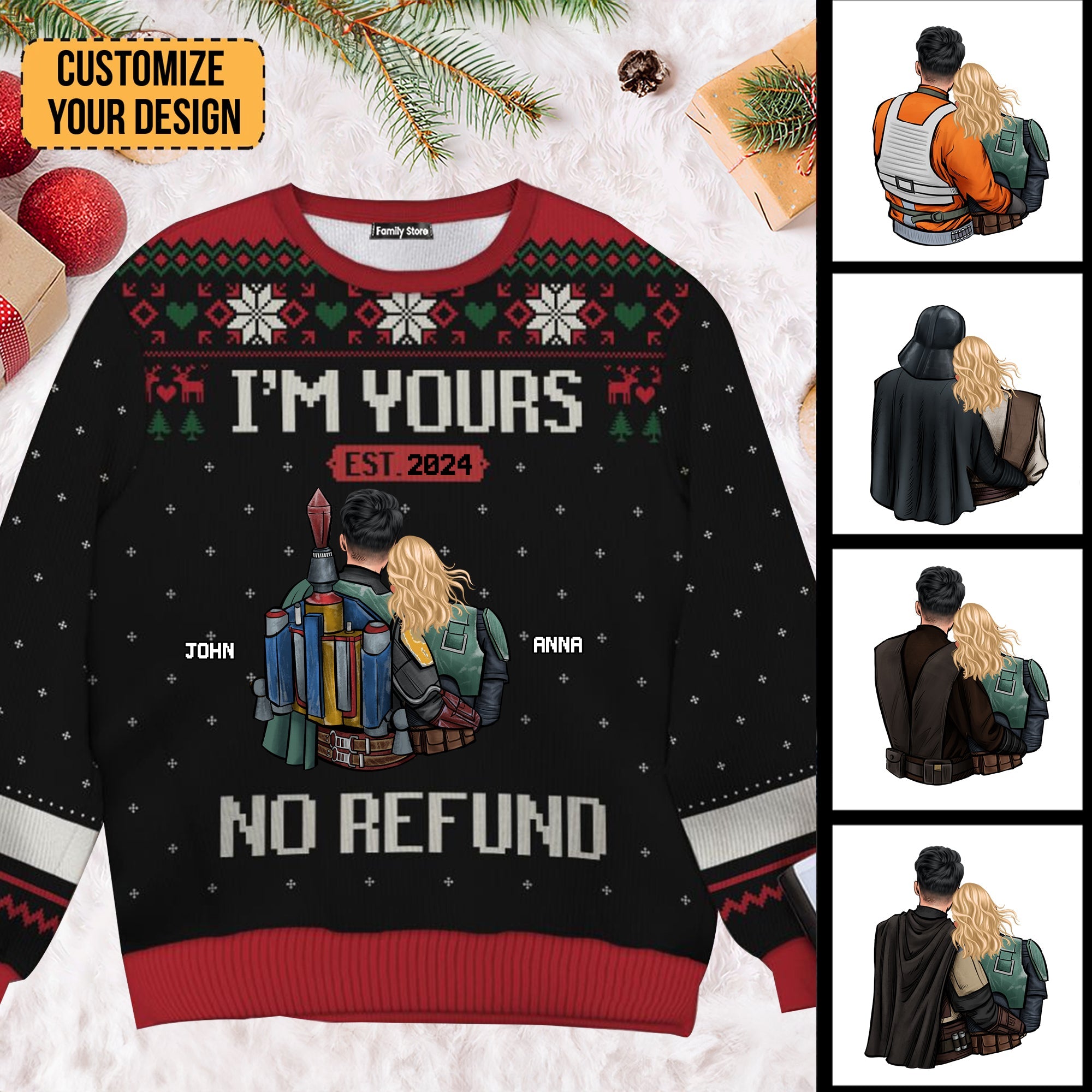 Personalized Ugly Sweater with Names Custom Gift for Couple Anniversary