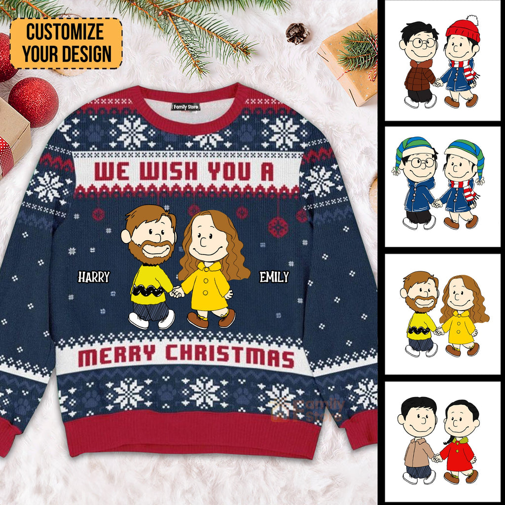 Personalized Ugly Christmas Sweater for Couples - Custom Name Gift