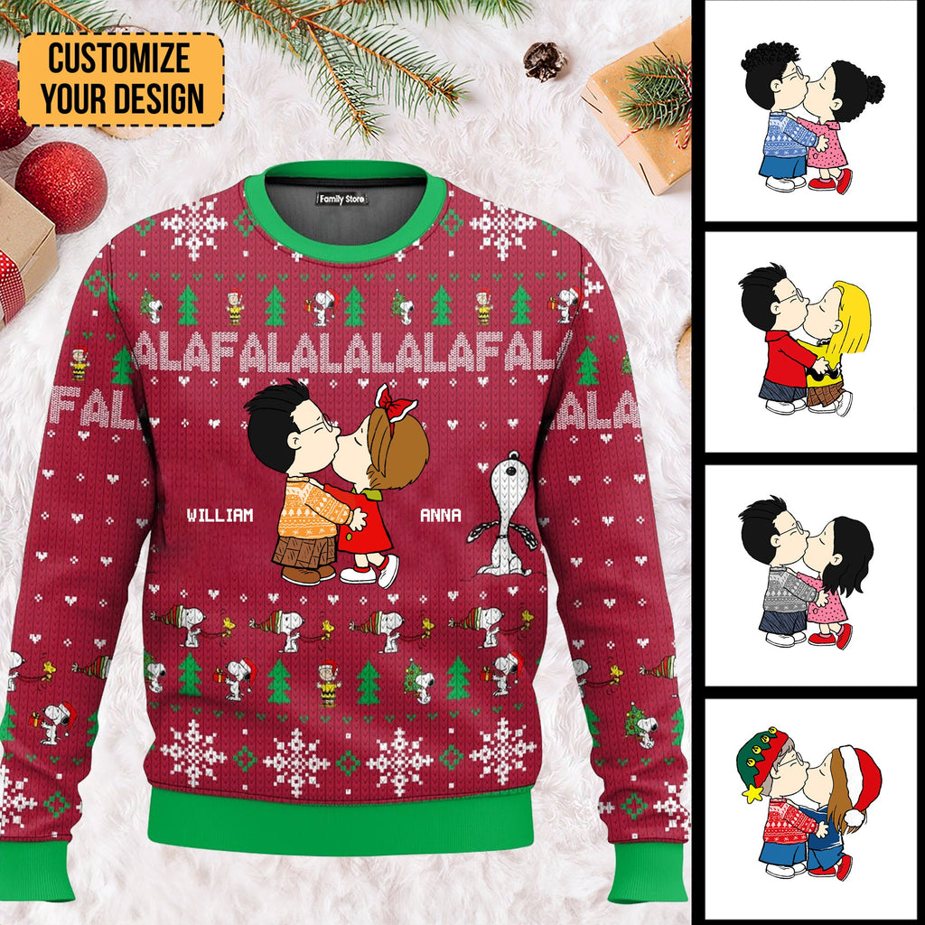 Personalized Falala Christmas Ugly Sweater Custom Name Gift for Couples