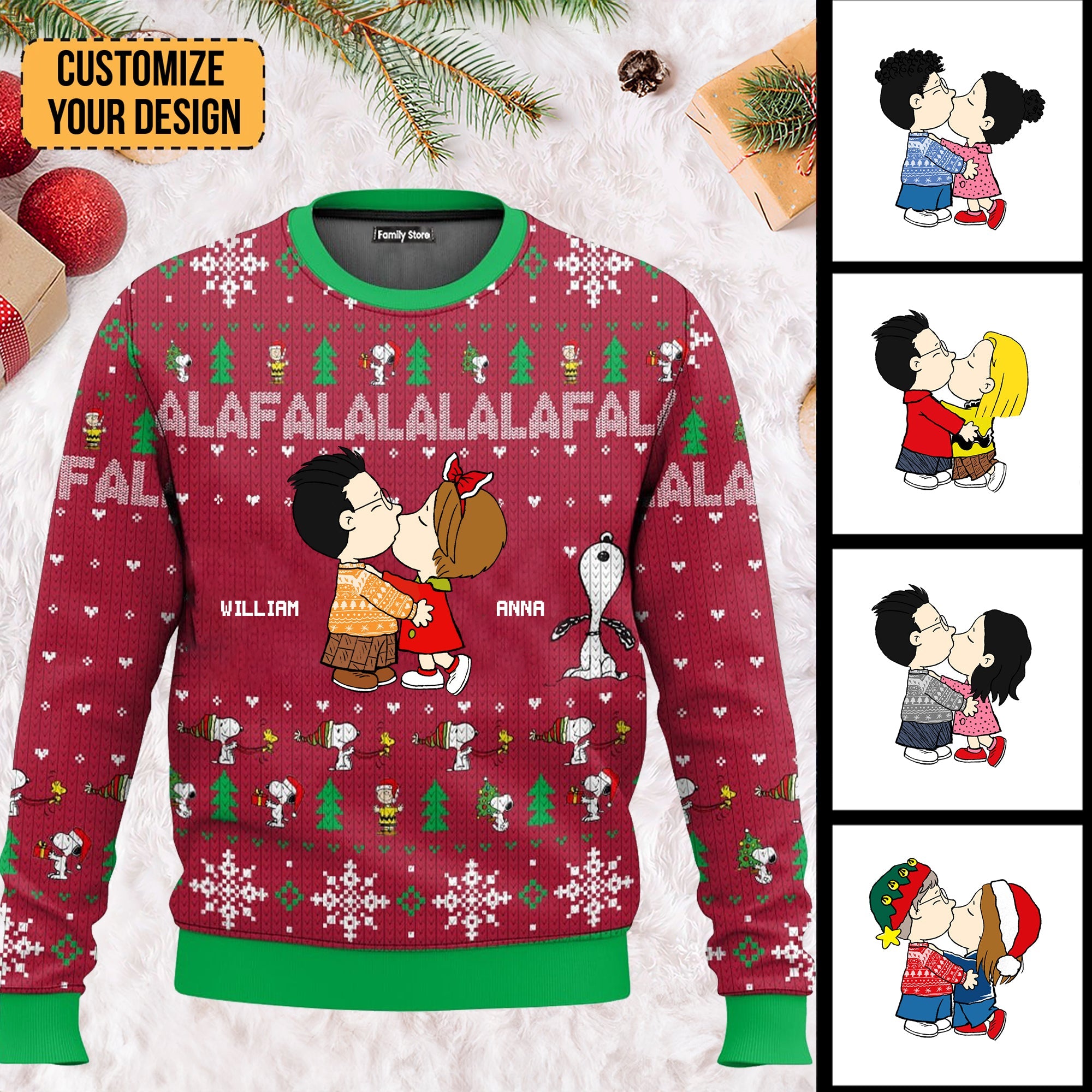 Personalized Falala Christmas Ugly Sweater Custom Name Gift for Couples