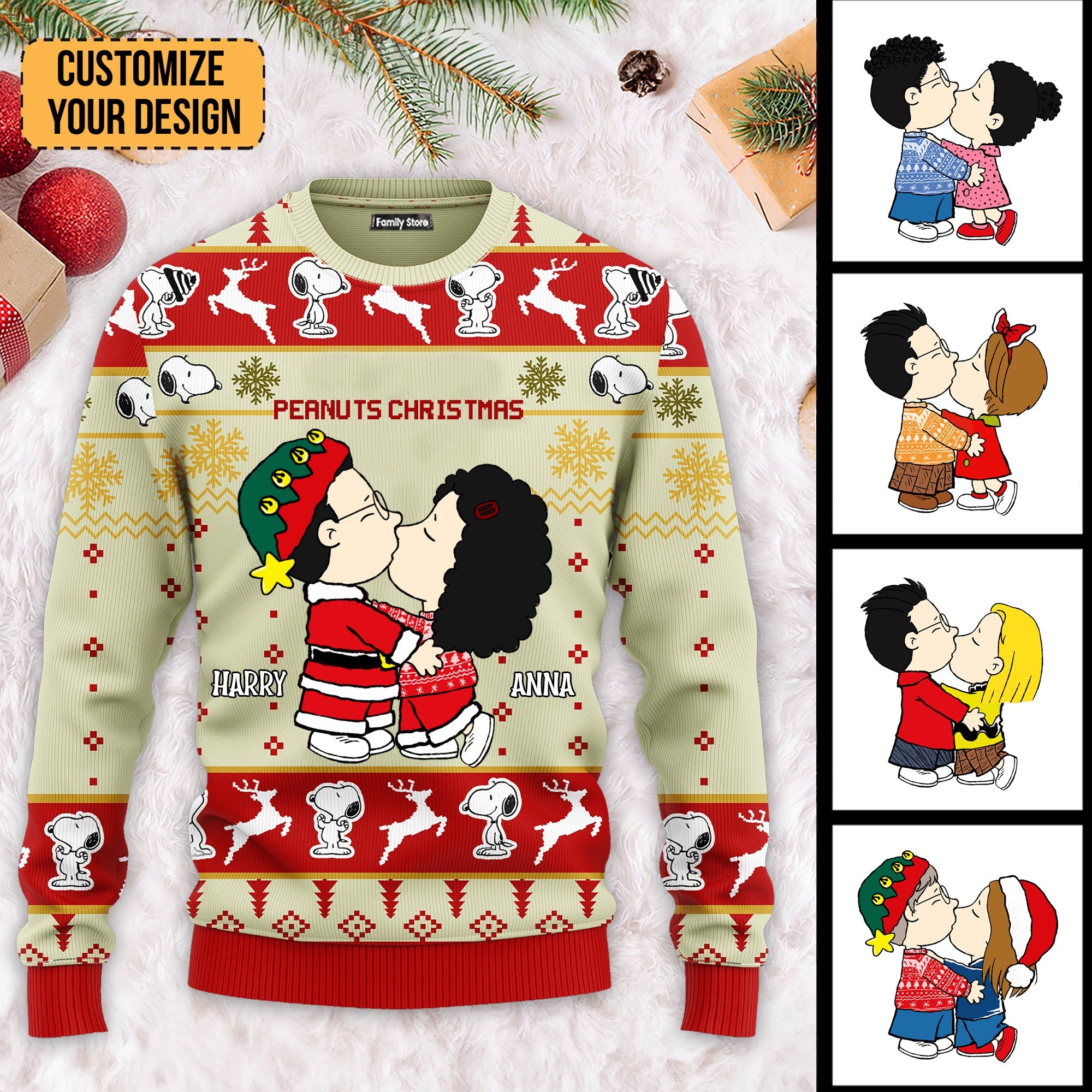 Personalized Peanuts Christmas Ugly Sweater Gift for Couple