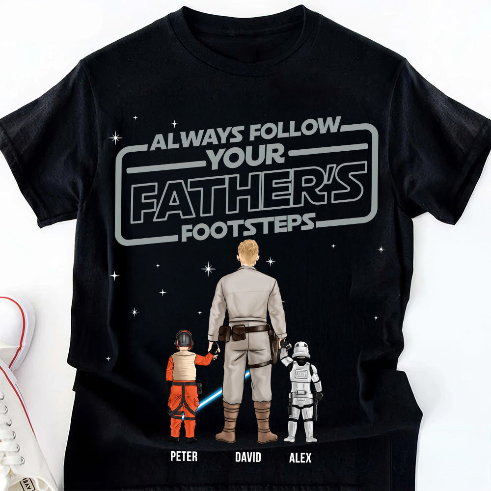 Personalized Father's Day Shirt 'Always Follow Your Father's Footsteps' Custom Name Gift for Dad