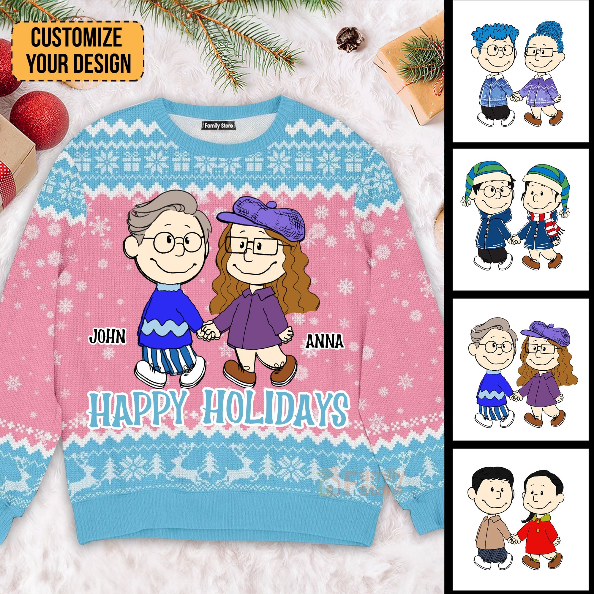 Personalized Ugly Holiday Sweater for Couples Fun Gift