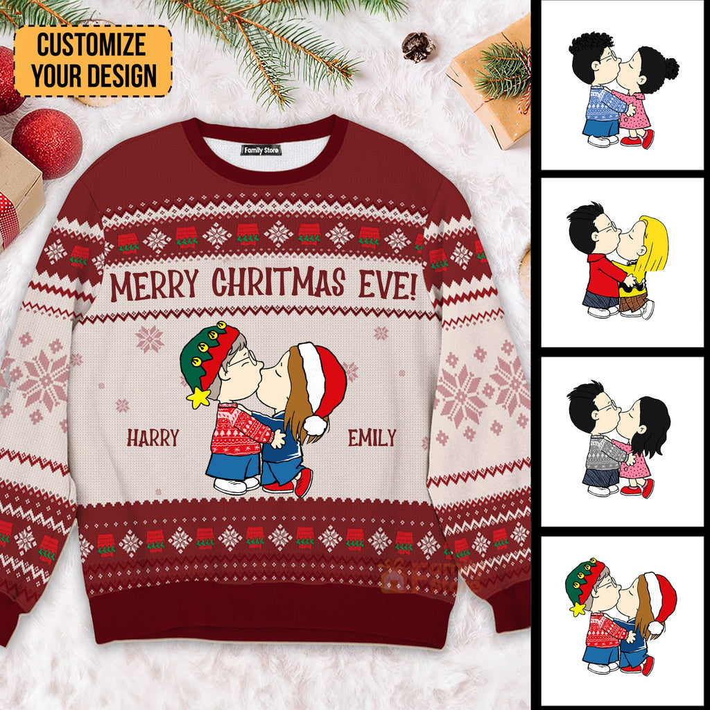 Personalized Merry Christmas Eve Ugly Sweater Gift for Couples