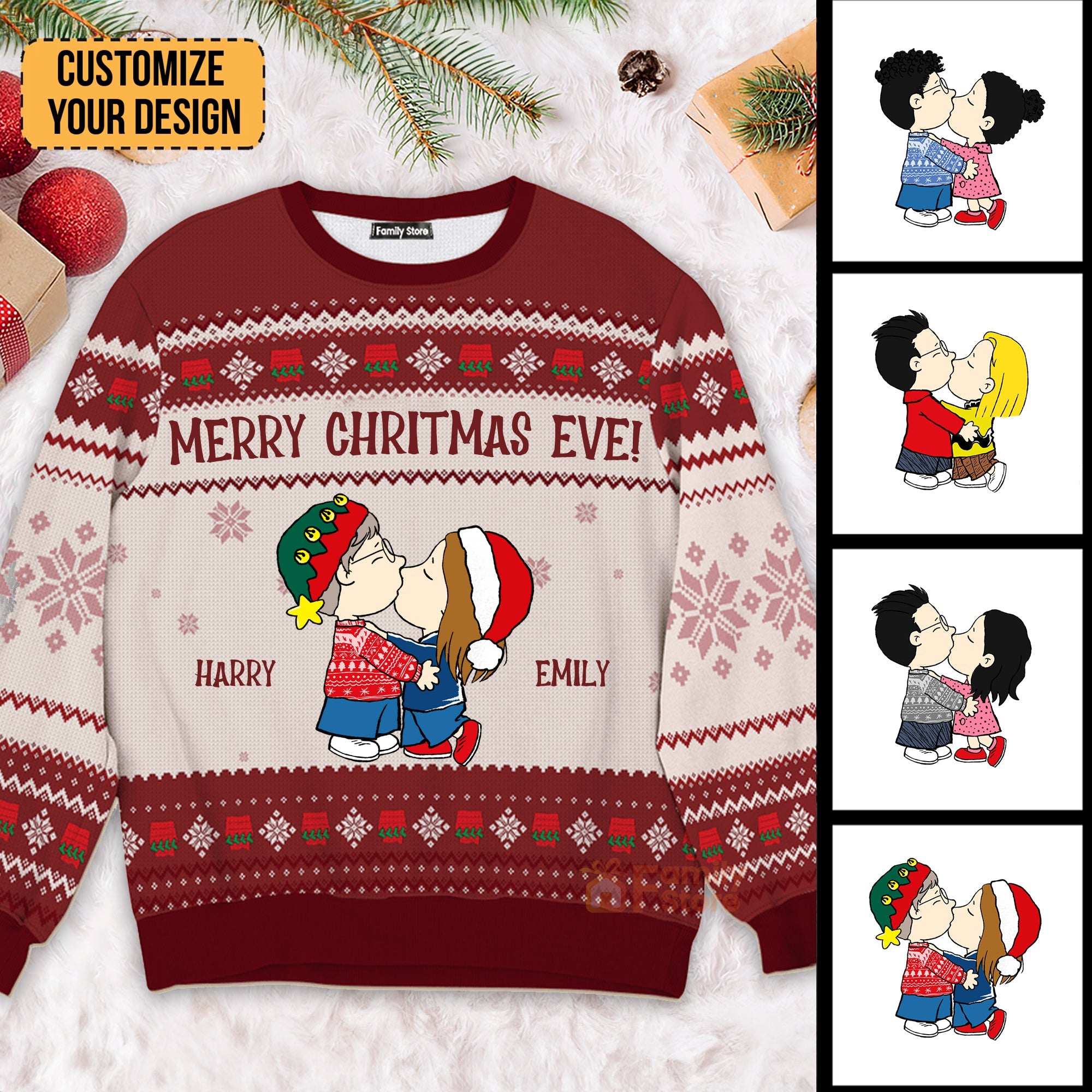 Personalized Merry Christmas Eve Ugly Sweater Gift for Couples