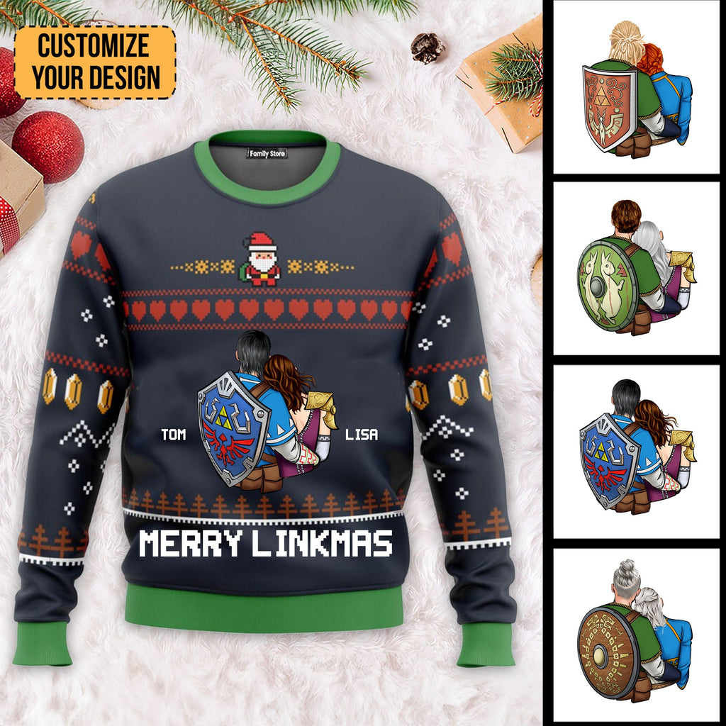 Personalized Merry Linkmas Ugly Sweater Custom Couple Gift