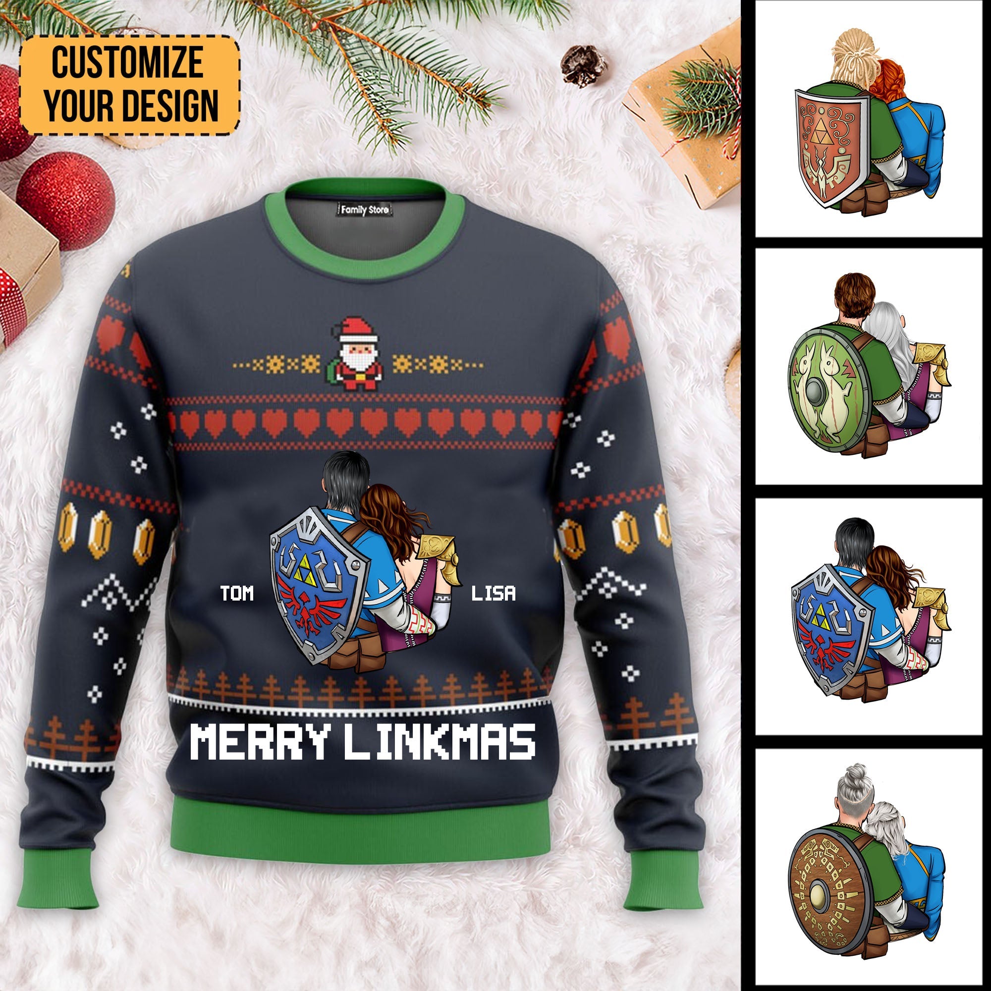 Personalized Merry Linkmas Ugly Sweater Custom Couple Gift