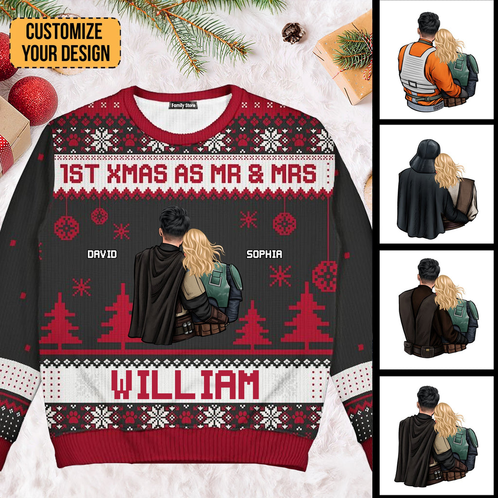 Personalized Ugly Christmas Sweater for Couples - 1st Xmas as Mr & Mrs Gift