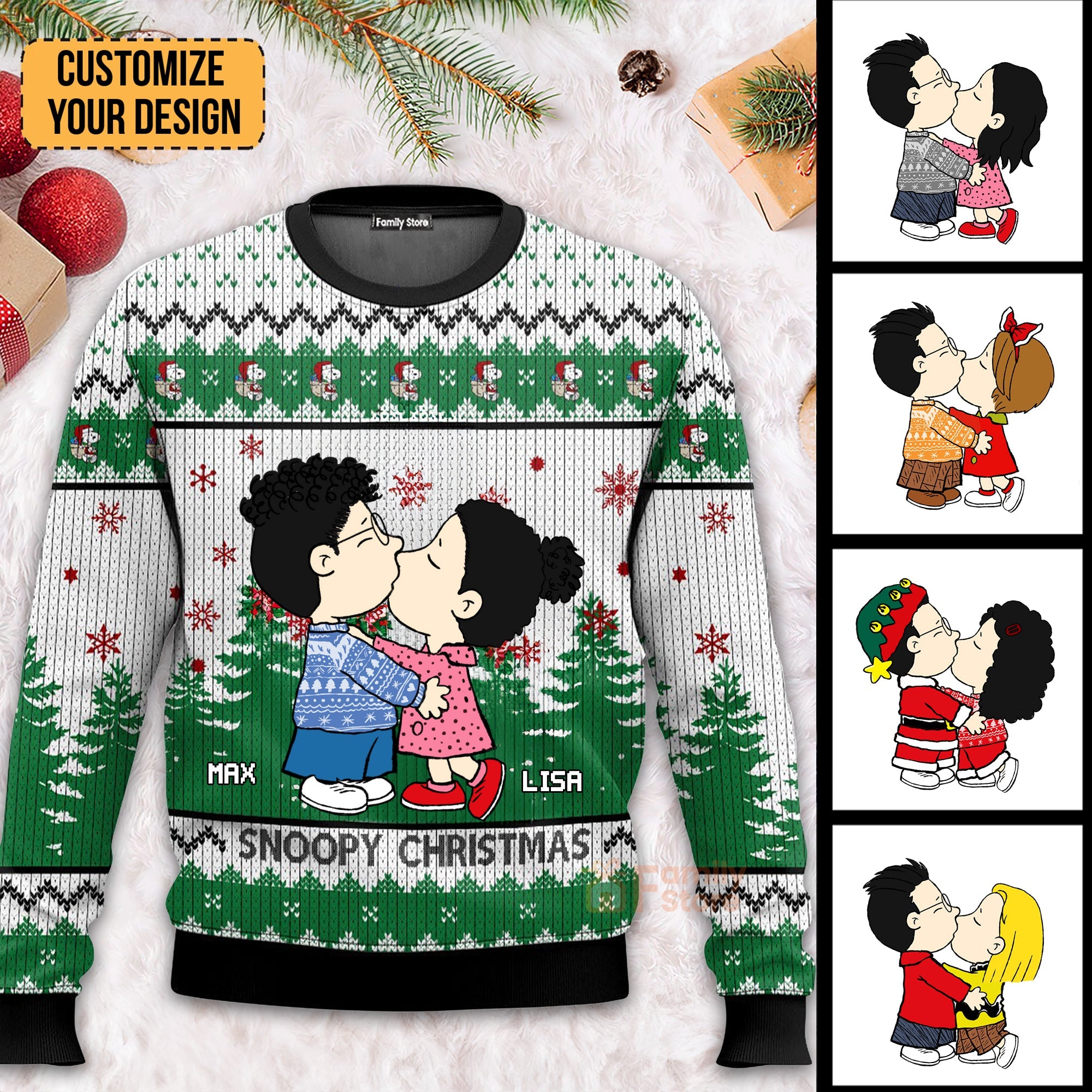 Personalized Snoopopy Merry Christmas Ugly Sweater Gift for Couples