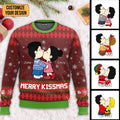 Personalized Merry Kissmas Ugly Sweater Custom Couple Gift