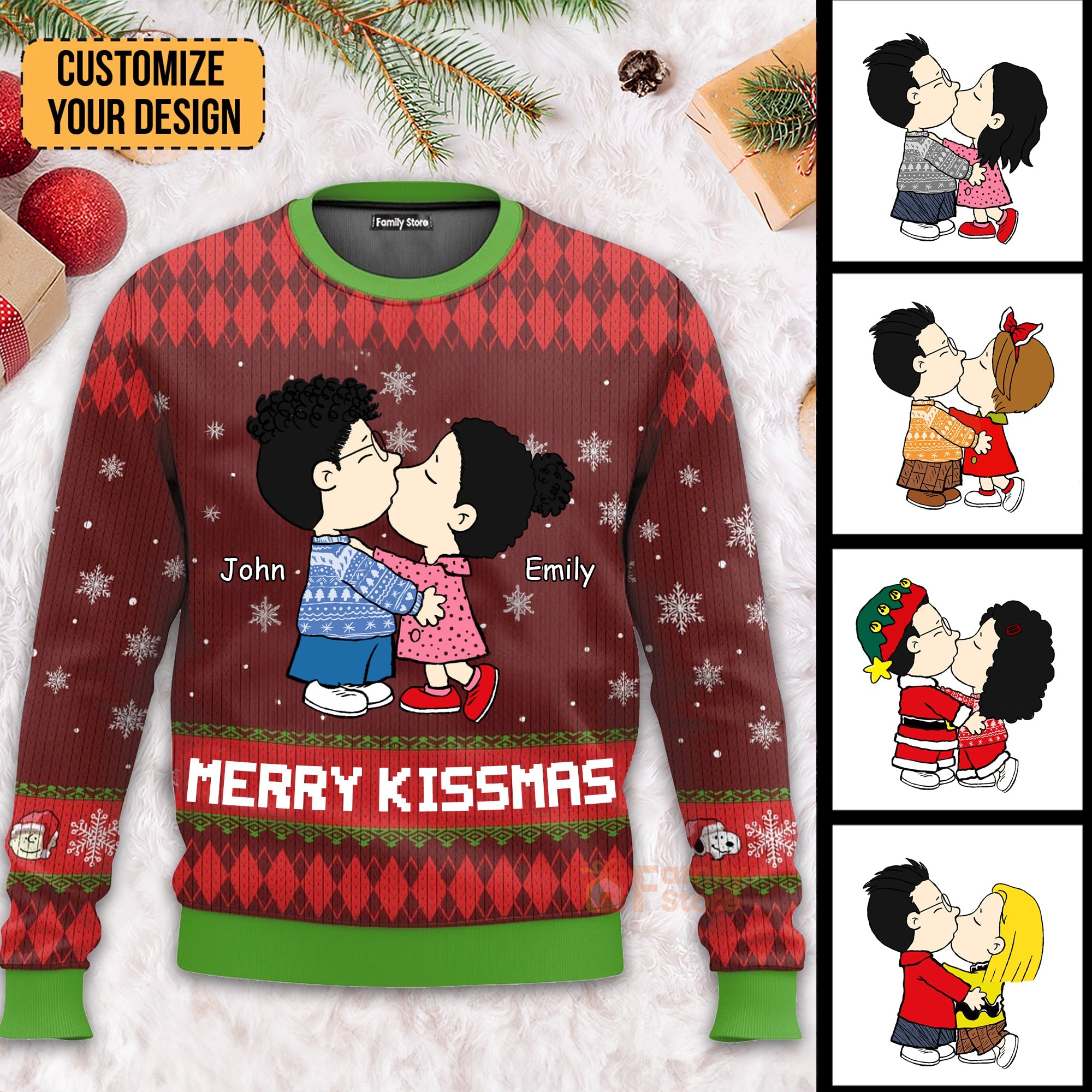 Personalized Merry Kissmas Ugly Sweater Custom Couple Gift
