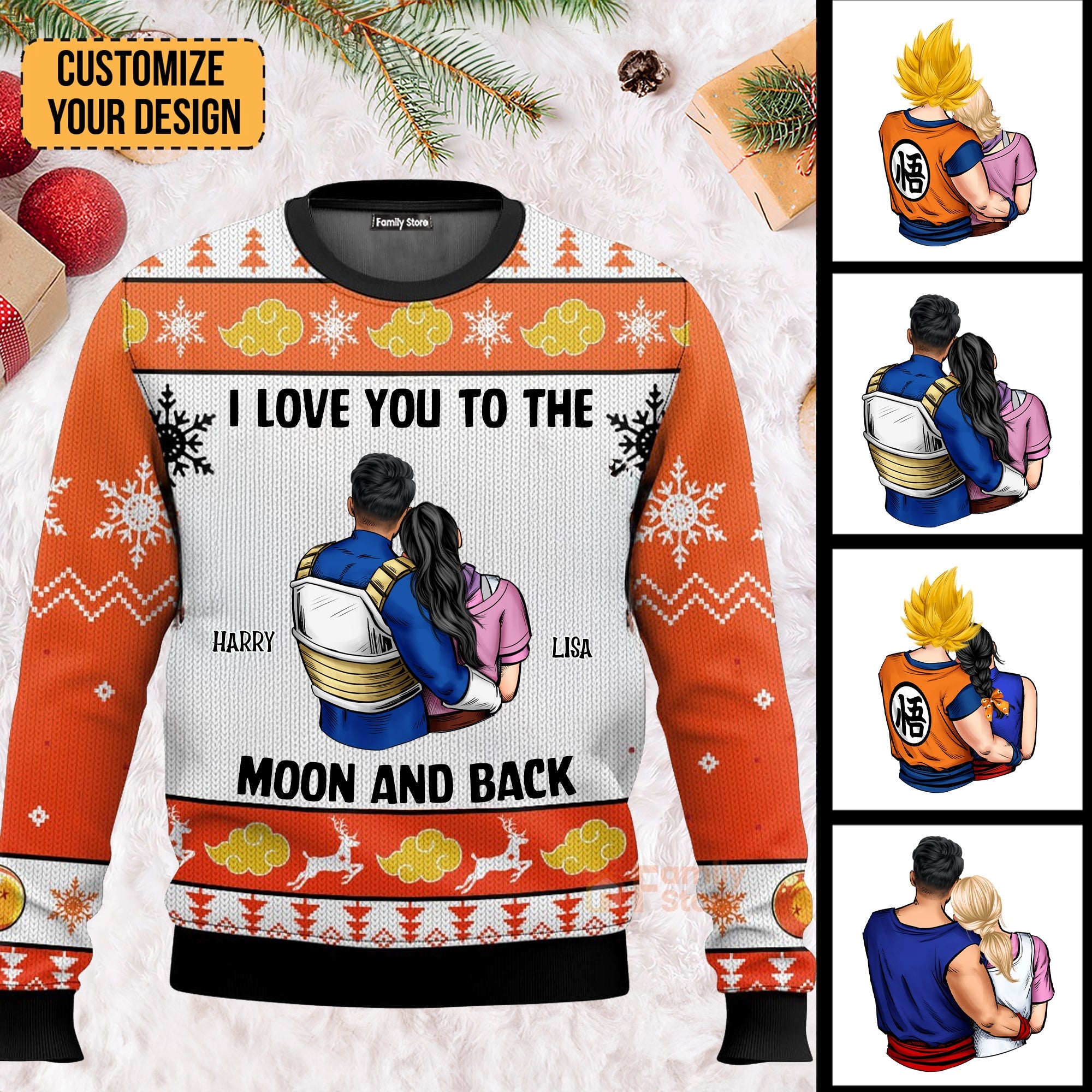 Personalized I Love You To The Moon And Back Ugly Sweater Gift for Couples