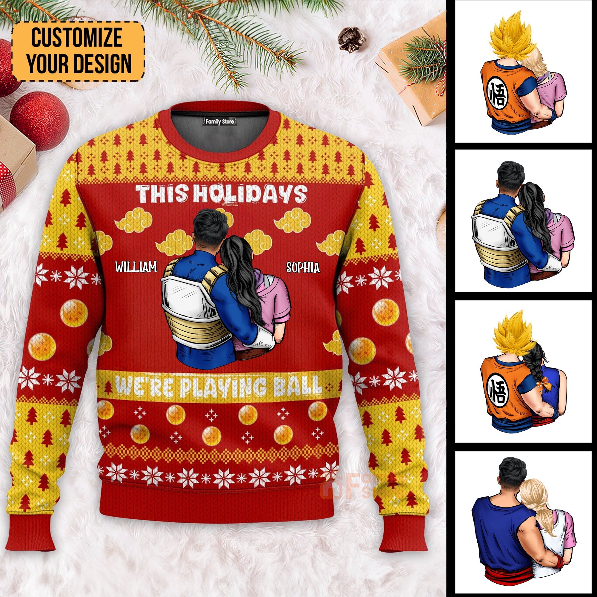 Personalized Ugly Sweater for Couples Custom Names Holiday Gift