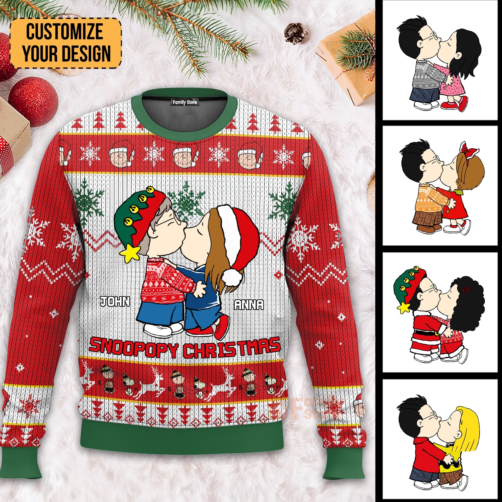 Personalized Snoopopy Christmas Ugly Sweatshirt for Couples