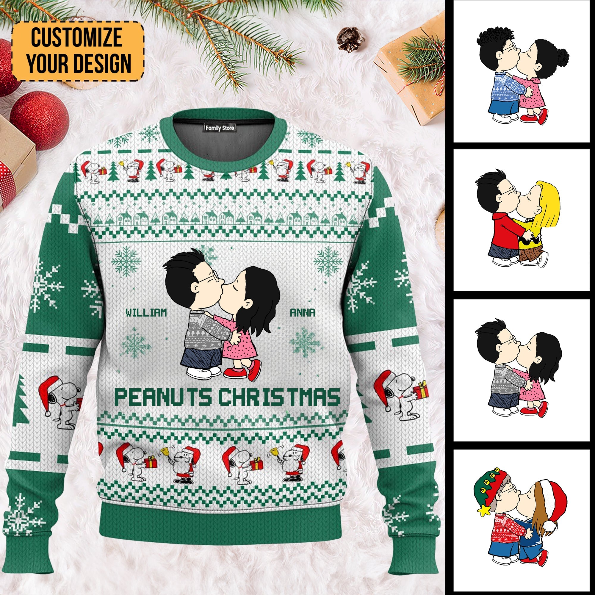 Personalized Peanuts Christmas Ugly Sweater Gift for Couple