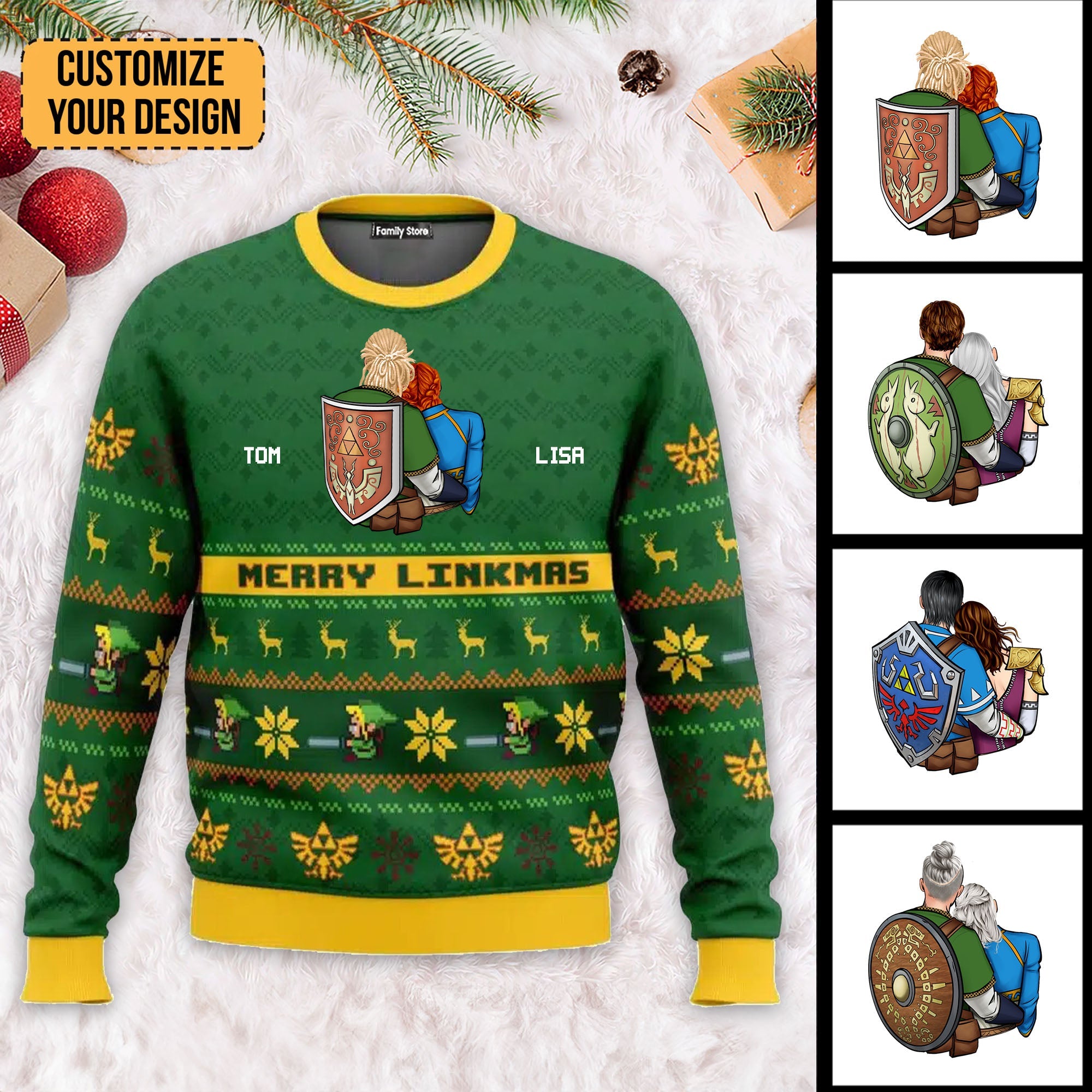 Personalized Merry Linkmas Ugly Sweater Custom Couple Gift for Christmas