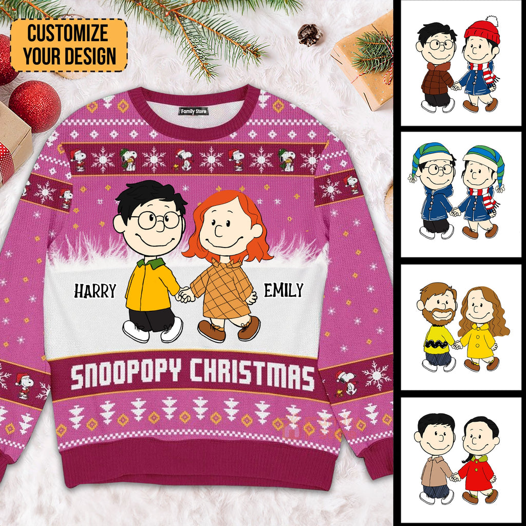 Personalized Snoopopy Christmas Ugly Sweater for Couples Gift
