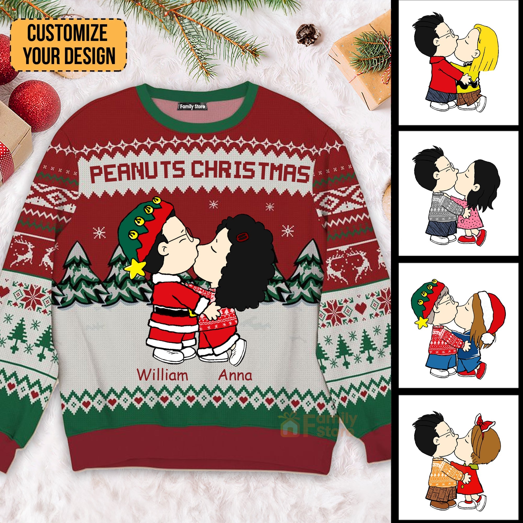 Personalized Peanuts Christmas Ugly Sweater for Couples Gift